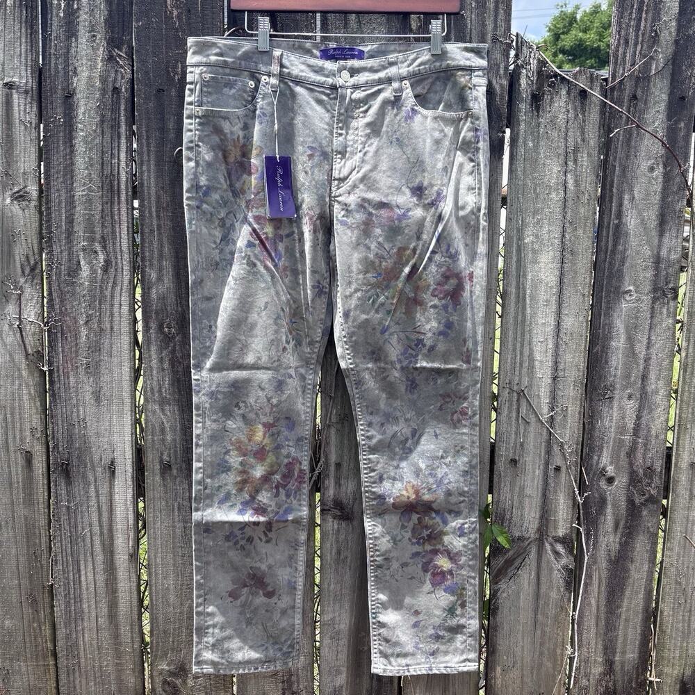 Ralph Lauren Purple Label 160 Slim Women’s Velvet Floral Jeans Sz 32